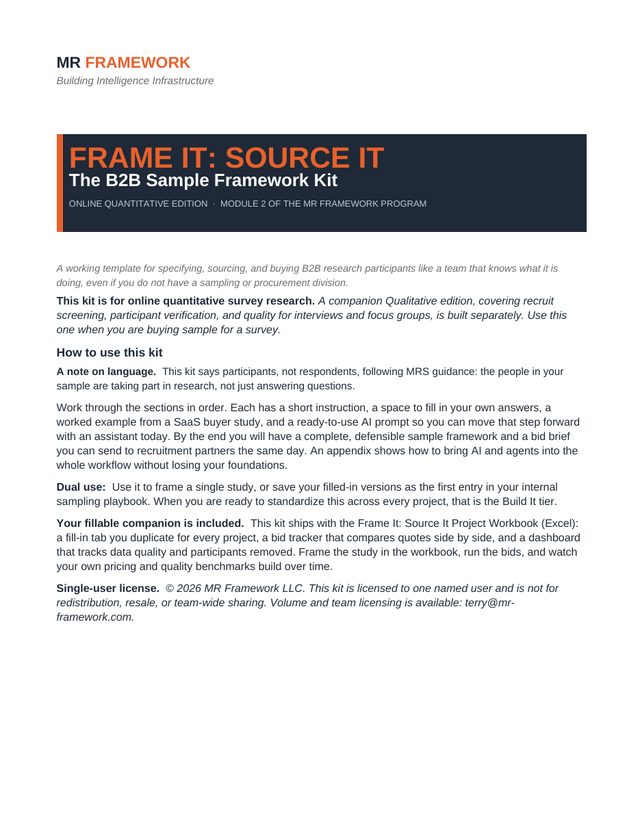 Cover of the Frame It B2B Sample Framework Kit, Online Quantitative Edition